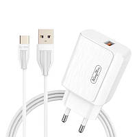 Зарядное устройство для телефона + кабель Kingyou KC86E USB 3.1А 18W 1 м Type-C White BM, код: 7672772