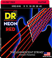 Струны для электрогитары DR NRE-9 46 Hi-Def Neon Red K3 Coated Light Heavy Electric Guitar St BM, код: 6556152