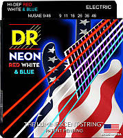 Струны для электрогитары DR NUSAE-9 46 Hi-Def Neon Red White Blue K3 Coated Light Electric Gu BM, код: 6556158