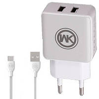 Комлект зарядного устройства WK WP-U11m Blanc 2.1A 2USB USB МicroUSB 220V EU Белый PZ, код: 8405177