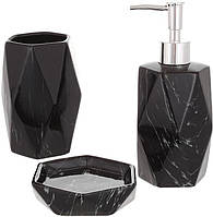 Набор керамических аксессуаров для ванной комнаты Black marble 3 предмета ceramic DP219253 BonaDi z114-2024