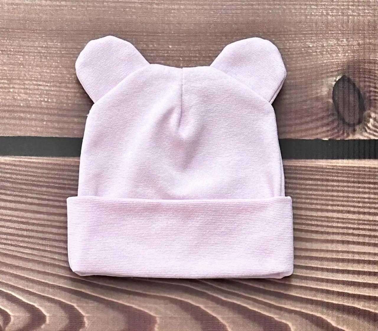 Шапочка дитяча з вушками зріст 56/62 см (об'єм 36 - 40 см) BST Рожевий, фото 1