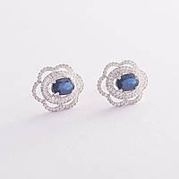 Золоті сережки-цвяшки із синіми сапфірами та діамантами с470 Онікс DH, код: 6732325
