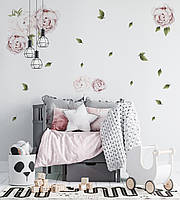 Виниловая интерьерная наклейка декор на стену обои и другие поверхности "Пионы. Розовые Цветы" Кавун 120х80 см