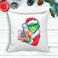 Подушка с новогодним принтом Гринч The Grinch Подарок F*CK Белый Кавун П003596 z115-2024