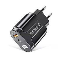 Зарядное устройство USLION PD 20 Вт + QC3.0 USB UD7506 Black EV, код: 7674294