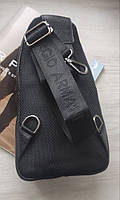 Мужская кожаная сумка слинг Armani через плечо черная Отличное качество