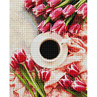Алмазная мозаика Тюльпаны к кофе Brushme DBS1047 40х50 см UP, код: 8074122