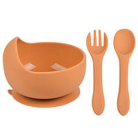Набор силиконовая круглая тарелка для первых блюд ложка и вилка 2Life Y25 350 мл Оранжевый (n UP, код: 7759416