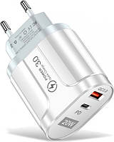 Зарядное устройство сетевое Xiamen USB Type-C Super Charge Quick Charge PD 20W White (050560) PZ, код: 8404663