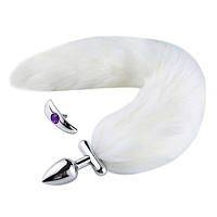 Анальная пробка с пышным хвостом Deformable Fox Tail Metal Anal Plug White Bdsm4u AG, код: 8180350