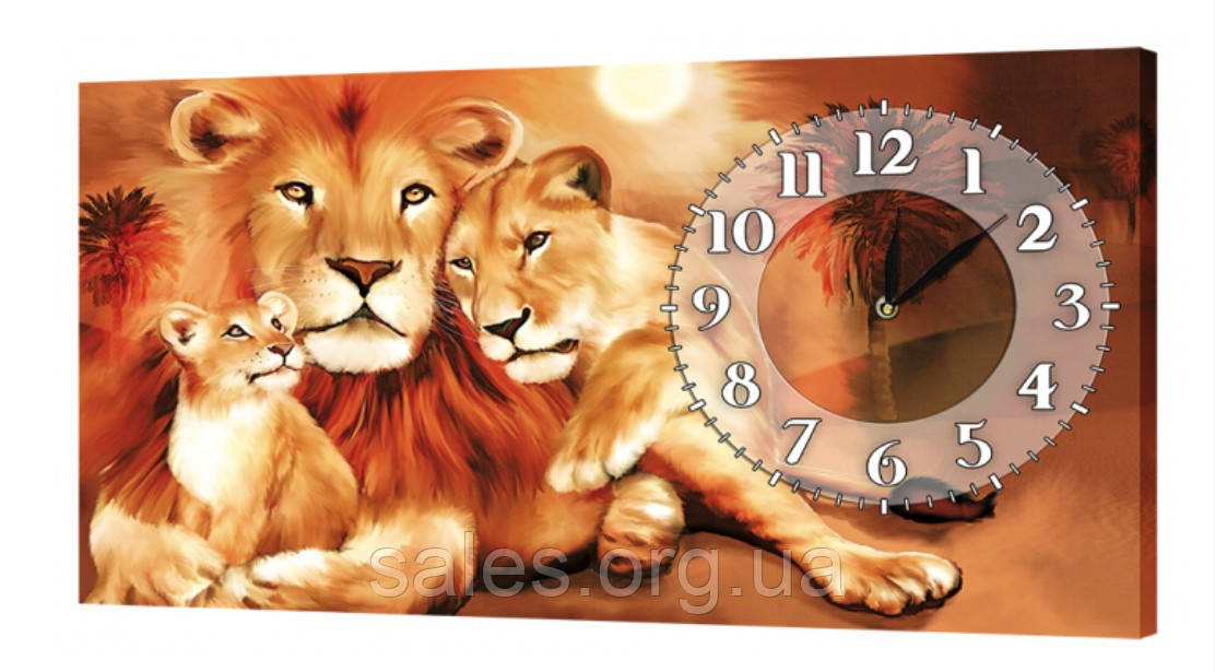 Настінний годинник ProfART на полотні 30 x 53 см Сім'я тигра (K-389_S) SC, код: 1225409