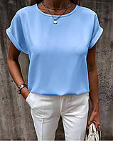Блузка с красивым вырезом в виде капельки на спине голубой