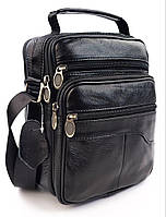 Кожаная сумка-мессенджер мужская с ручкой JZ AN-113 19x24x9-12 Черная BK, код: 8058100