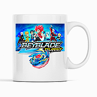 Кухоль чашка біла з принтом гри Beyblade "Вовчок Beyblade burst Бейблейд Голст. Персонажі "Ківун К001611