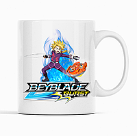 Кружка чашка белая с принтом игры Beyblade "Волчок Beyblade burst - Бейблэйд Wakiya Murasaki" Кавун К001614