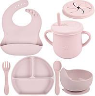 Набор детской силиконовой посуды тарелка слюнявчик тарелка для супа ложка вилка поильник 2Lif UL, код: 7824026