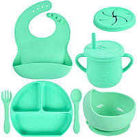 Набор детской силиконовой посуды тарелка слюнявчик тарелка для супа ложка вилка поильник 2Lif UL, код: 7824036