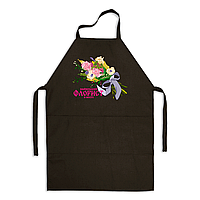 Фартук черный кухонный с принтом для флориста "Лучший флорист в городе. Букет цветов" ФА000749 Кавун 68 см