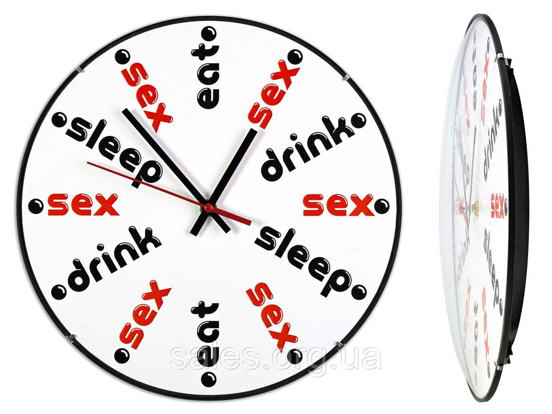 Годинник настінний ДомАрт Еat drink sleep sex Тихий хід 30х30х5 см Білий (19049) SC, код: 6960231