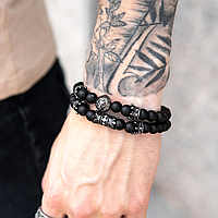 Мужские браслеты из натуральных камней (комплект), каменные браслеты черные Отличное качество
