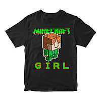 Футболка черная с принтом онлайн игры Minecraft "Девушка Girl Minecraft Майнкрафт" Кавун 11-12 ФП012061(40)