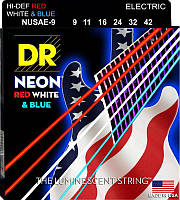 Струны для электрогитары DR NUSAE-9 Hi-Def Neon Red White Blue K3 Coated Light Electric Guita GG, код: 6556157