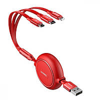 Кабель Baseus Golden Loop 3 в1 USB to Micro Lightning Type-C 3.5A 1.2 m CAMLT-JH Красный QT, код: 8024627
