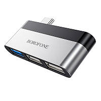 Переходник Borofone DH1 USB-C папа на USB3.0 + USB2.0*2 Silver QT, код: 8032770