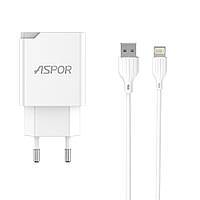 Мережевий зарядний пристрій Aspor A826 PD (20 W USB Type-C) + кабель USB — Lightning-білий FG, код: 8372407