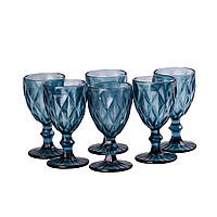 Набор бокалов Lugi для вина фигурных граненых из толстого стекла 6 штук синий (HP034BL) z118-2024
