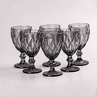 Набор бокалов Lugi для вина фигурных граненых из толстого стекла 6 штук серый (HP034G) z118-2024