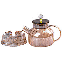Заварочный чайник стеклянный с подставкой для свечи TS Kitchen 1л коричневый (HP141) z117-2024