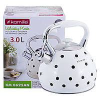 Кухонный чайник со свистком и ручкой из нержавеющей стали white 3л KL225470 Kamille GG, код: 8393741