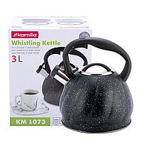 Кухонный чайник со свистком из нержавеющей стали и нейлоновой ручкой 3л KL225651 Kamille BM, код: 8393814