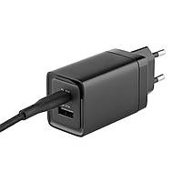 Сетевоe зарядное устройство Glasscove TC-092CA 3A 45W USB+Type-C с кабелем Black UM, код: 8138097