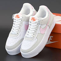 Женские кроссовки Nike Air Force 1 Shadow, кожа, белый, серый, розовый, Вьетнам 37
