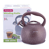 Кухонный чайник со свистком из нержавеющей стали brown 3л KL225952 Kamille BM, код: 8393918
