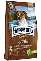 Сухой корм для собак мелких пород Happy Dog Sensible Mini Canada с лососем кроликом и ягненко PS, код: 8220350