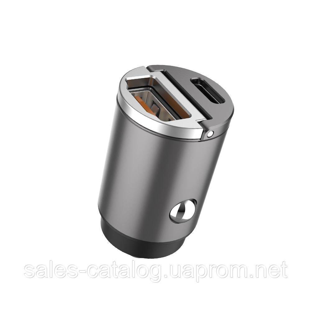 Автомобільний зарядний пристрій Aspor A908 Mini Metal (USB USB-C 4.8 A 30 W) — графітовий SC, код: 8372453