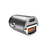 Автомобільний зарядний пристрій Aspor A908 Mini Metal (USB USB-C 4.8 A 30 W) — графітовий SC, код: 8372453, фото 4