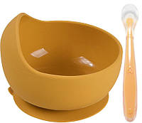 Набор силиконовая круглая тарелка для первых блюд и ложка 2Life 2 предмета Оранжевый (n-10171 UP, код: 8106602