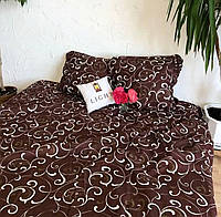 Комплект постельного белья Бязь голд люкс Коричневый с растительным узором Полуторный размер 150х220