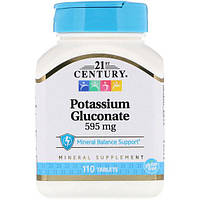 Микроэлемент Калий 21st Century Potassium Gluconate 595 mg 110 Tabs PZ, код: 7685816