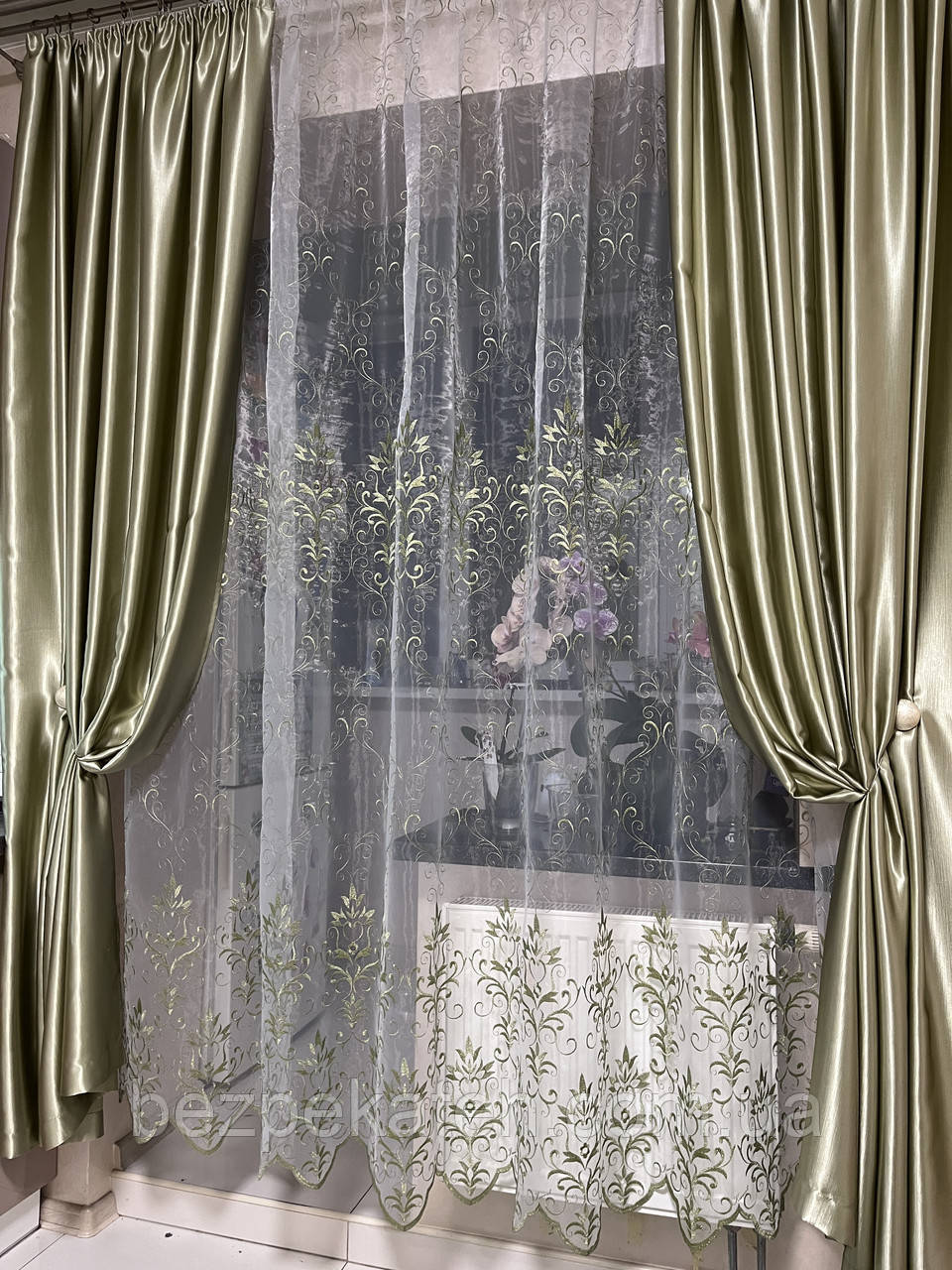 Комлект тюль и шторы. Готові штори. Комплект штор. Короткі штори. Штори до підвіконня, фото 1