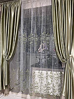 Комлект тюль и шторы. Готові штори. Комплект штор. Короткі штори. Штори до підвіконня