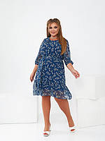 Женское шифоновое платье с цветочным принтом батальное Sofia SF- 470 Синий 54 NX, код: 8344414