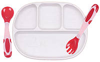 Четырех-секционная силиконовая тарелка и термочувствительная ложка-вилка 2Life 700 мл Розовый ET, код: 8127465