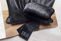 Кожаные мужские перчатки Румыния, подкладка махра black Отличное качество