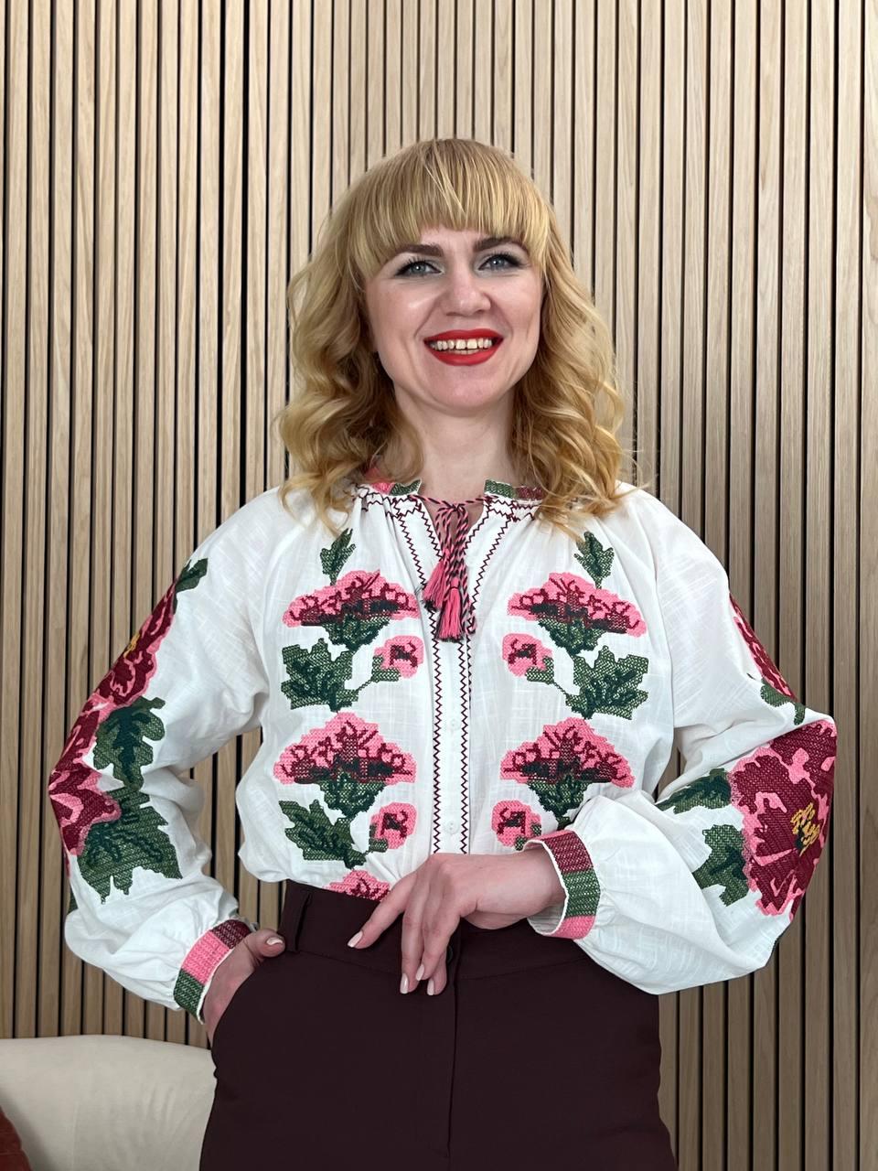 Вишита сорочка на ґудзиках "Мальви", фото 1